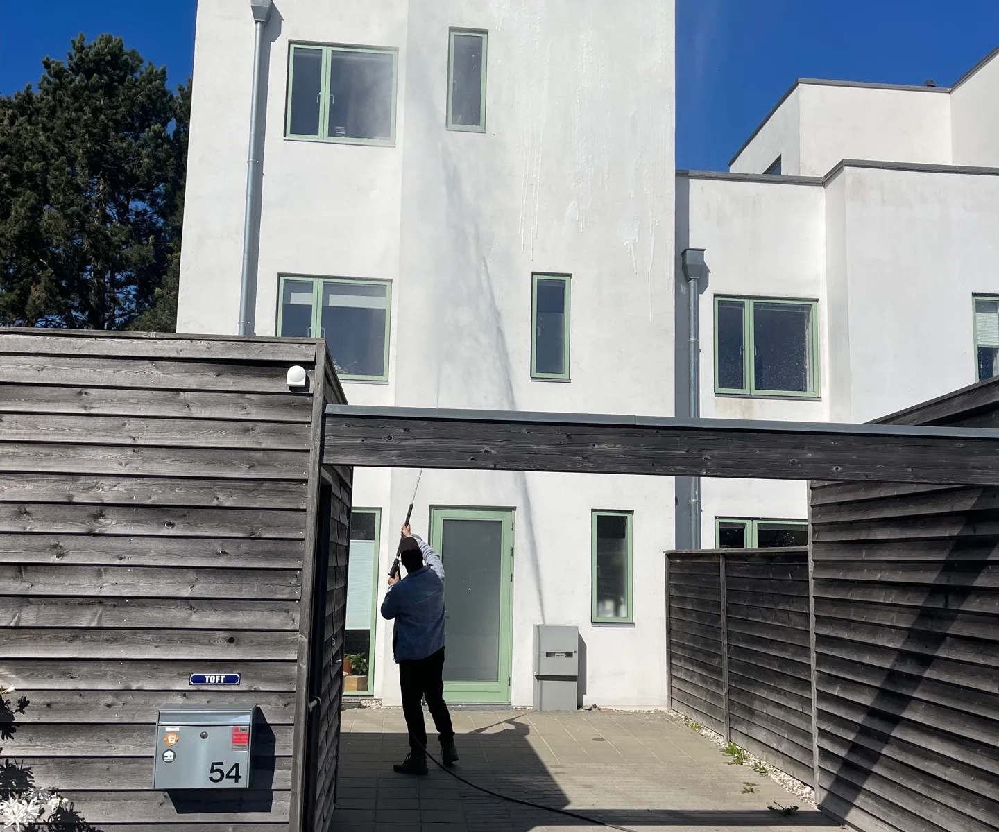 Algebehandling af villa i København: kemisk behandling af facade og fliser